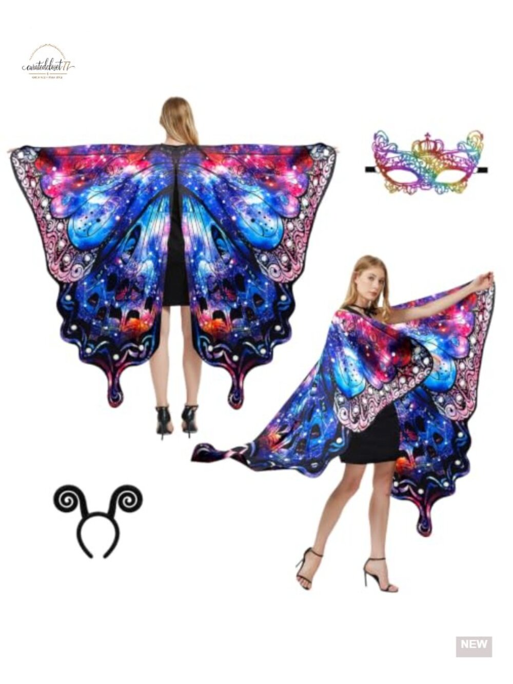 Butterfly Costume for Women - Double-Sided Wings, Cape, Adjustable, Polyester